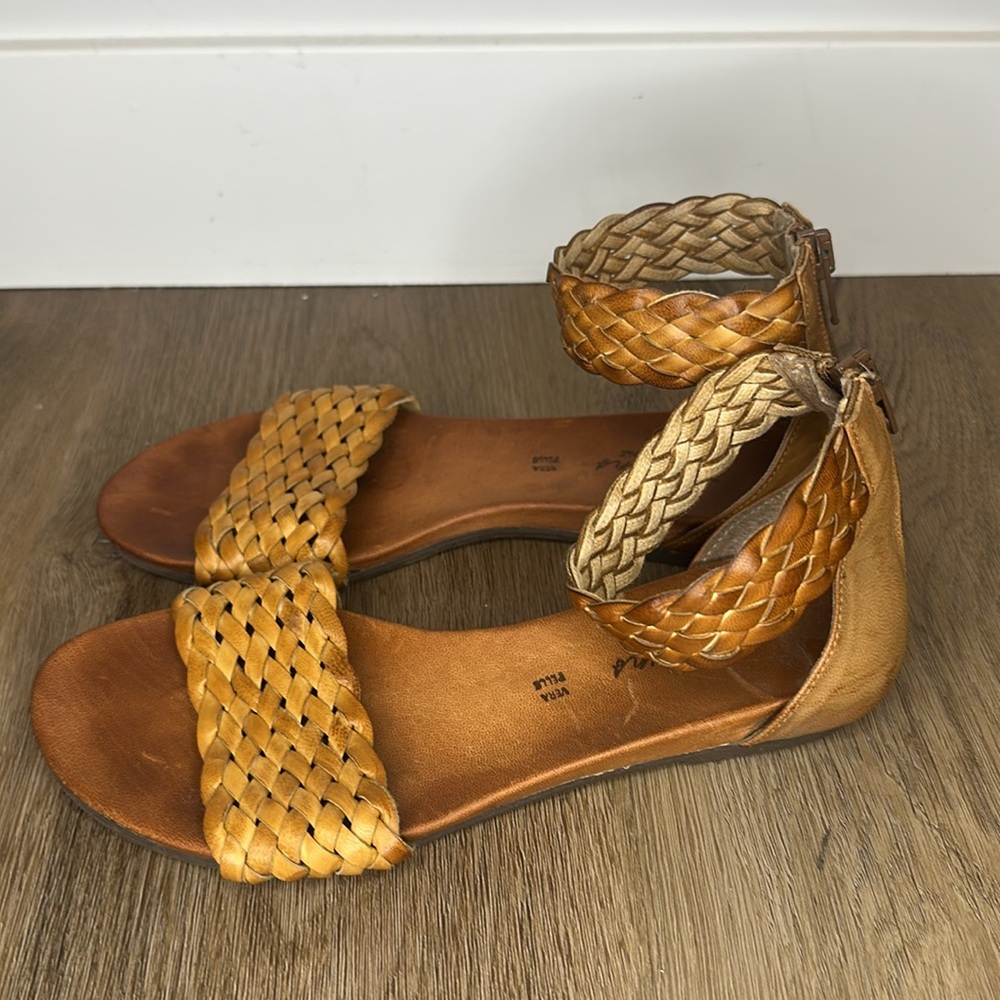 Leather Sandals Warm Tan Boho Woven Flat Sandals Size 36 (US 6) Summer BROWNS - Picture 3 of 16